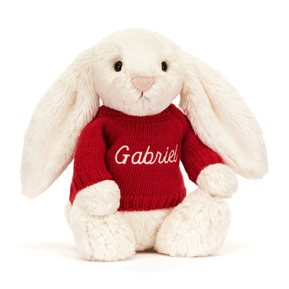Bashful Cream Bunny with Personalized Red Jumper