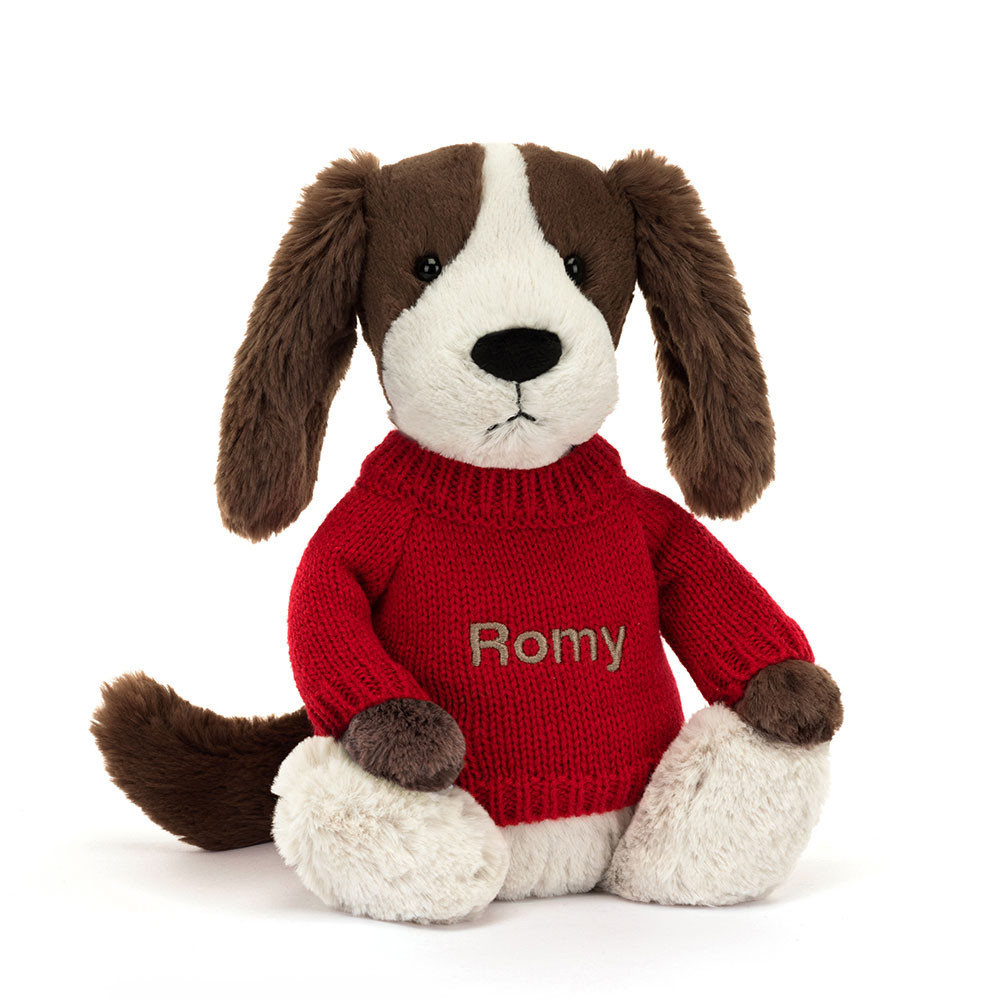 Bashful Fudge Puppy with Personalized Red Jumper